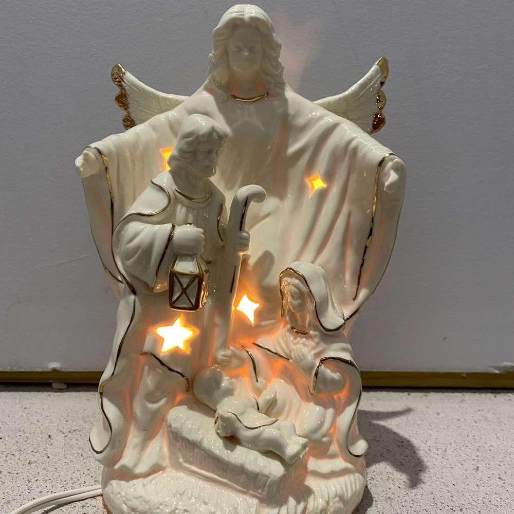 White porcelain light up manger Christmas decoration